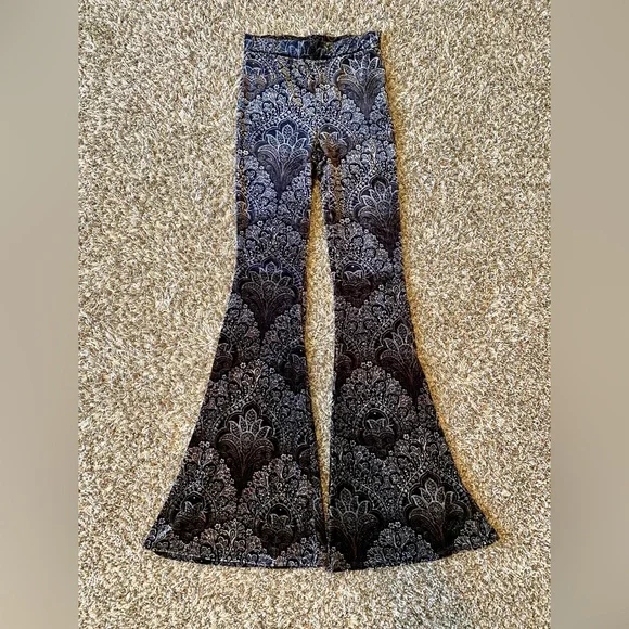 Reverof black velvet paisley print flare fitted pants XS - Picture 5 of 12